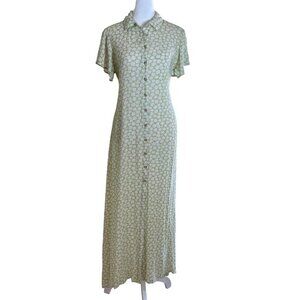 Billabong Garden Dress Maxi Crinkle Viscose Beach Flutter Flowy Green‎ White S